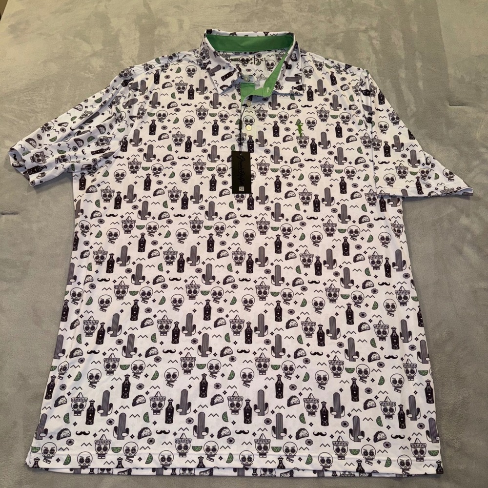 Grunk Dolfer Mens 4XL Golf Polo Shirt Sugar Skull Cactus Tequila Print NWT